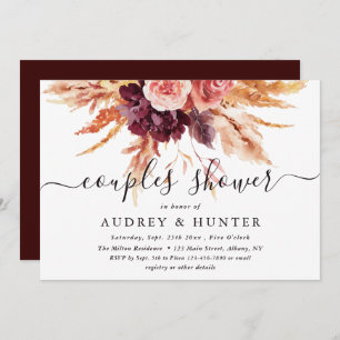 Invitación Ducha Boho Burgundy Terracotta Floral Parejas 