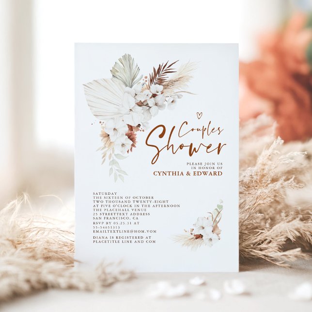 Invitación Ducha Boho Elegante Terracota Parejas Florales (Boho Couples Shower Invitation)