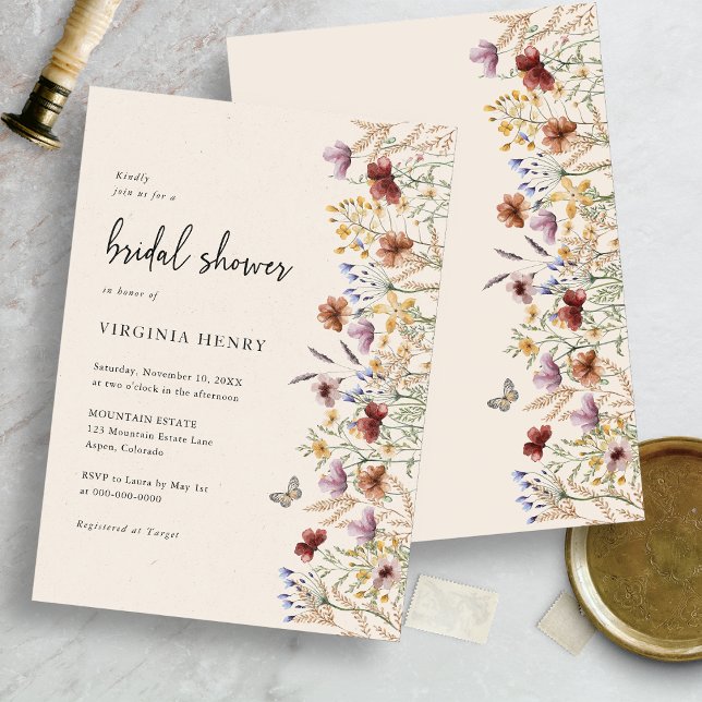 Invitación Ducha Boho Floral Bridal (Boho Floral Wildflower Bridal Shower Invitation by Painted Paperie)
