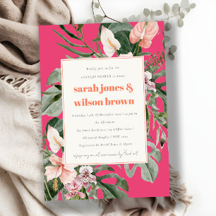 Invitación Ducha Boho Magenta Rubor Tropical Floral Parejas