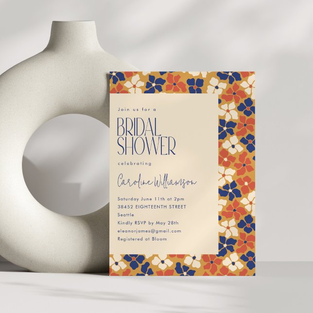 Invitación Ducha Boho Mustard Blue Floral Botanal Bridal (Subido por el creador)