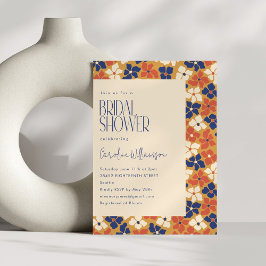 Invitación Ducha Boho Mustard Blue Floral Botanal Bridal