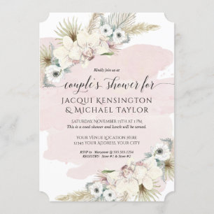 Invitación Ducha Boho Pampas Parejas Florales Orquídeas Grasa