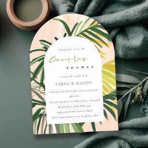 Invitación Ducha Boho Rubor Green Tropical Palm Couples