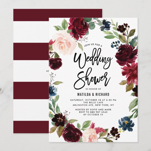 Invitación Ducha Boho Watercolor Otoño Wreath Wedding (Anverso / Reverso)
