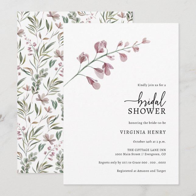 Invitación Ducha Botánica Bridal Sencilla (Anverso / Reverso)