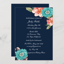 Invitación Ducha Botánica De Novias Azul Y Rosa