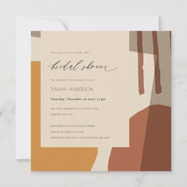 INVITACIÓN DUCHA BRIDAL ARTÍSTICA ARTÍSTICA AMARILLA ABSTRACT (Anverso)