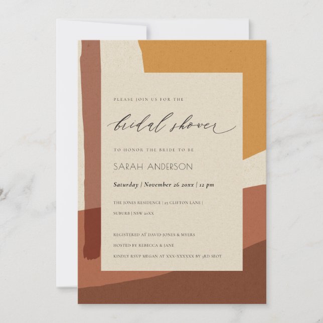 INVITACIÓN DUCHA BRIDAL ARTÍSTICA ARTÍSTICA AMARILLA ABSTRACT (Anverso)