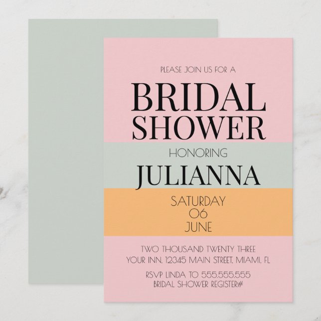 Invitación DUCHA BRIDAL BLANCA BLANCA DE Mint Rosa Moderna (Anverso / Reverso)