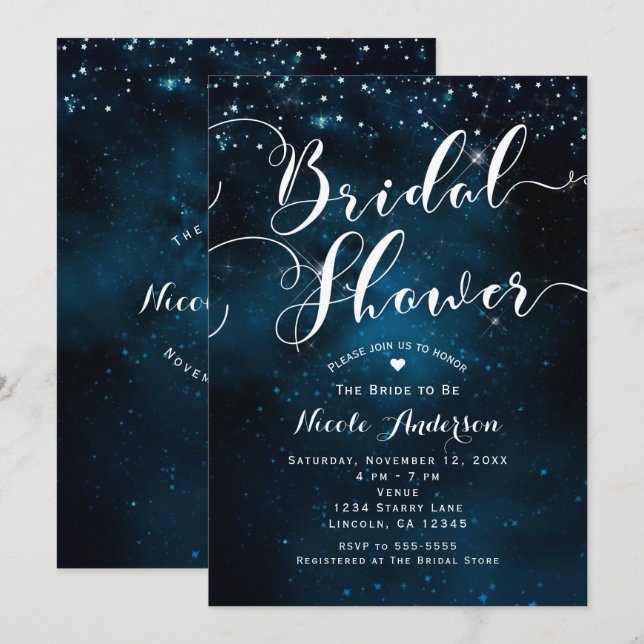 Invitación DUCHA BRIDAL Boda Celestial Starry Blue Skies (Anverso / Reverso)