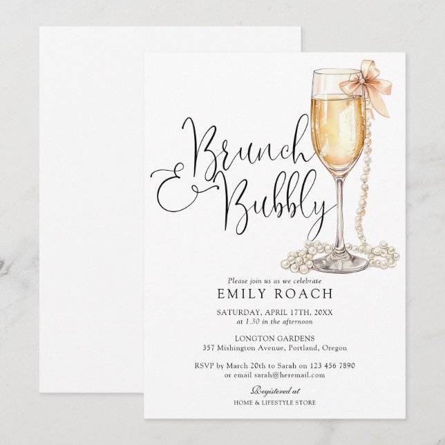 Invitación Ducha Bridal Brunch And Bubbly Pearls (Anverso / Reverso)