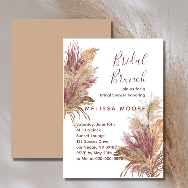 Invitación Ducha Bridal Brunch Pampas Elegance Mauve Pink (Subido por el creador)