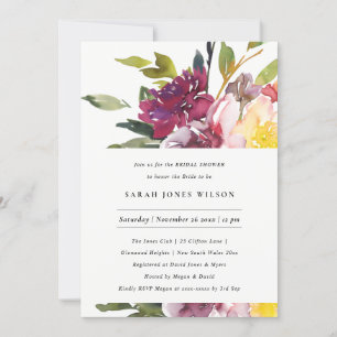 INVITACIÓN DUCHA BRIDAL BURGUNDY FLORAL DE RUBOR AMARILLO BLA