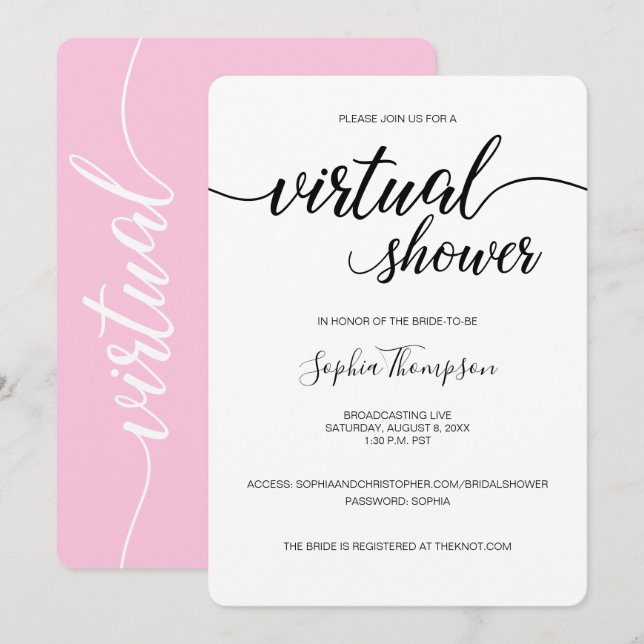 Invitación DUCHA BRIDAL DE boda VIRTUAL SÓLO rosa (Anverso / Reverso)