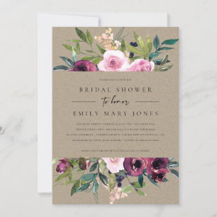 INVITACIÓN DUCHA BRIDAL DE BURGUNDY FLORAL BUNCH DE RUBOR DE