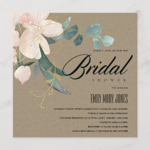 INVITACIÓN DUCHA BRIDAL DE COLOR ACUÁTICO RÚSTICO DE RUBOR FL
