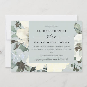 INVITACIÓN DUCHA BRIDAL DE COLOR DE AGUA DE FLORAL GRIS DE MA