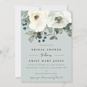 INVITACIÓN DUCHA BRIDAL DE COLOR DE AGUA DE FLORAL GRIS DE MA
