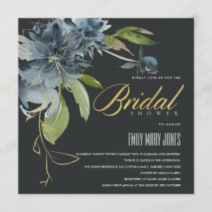 INVITACIÓN DUCHA BRIDAL DE COLOR DE AGUA DE LA FLORAL AZUL DE