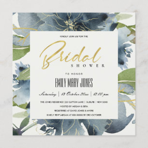 INVITACIÓN DUCHA BRIDAL DE COLOR DE AGUA DE LA FLORAL AZUL OR