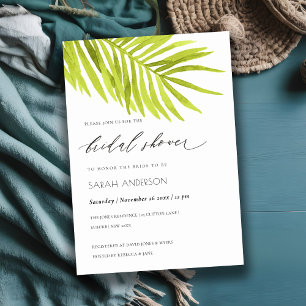 INVITACIÓN DUCHA BRIDAL DE COLOR DE AGUA DE PALM LEAF VERDE