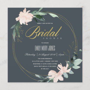 INVITACIÓN DUCHA BRIDAL DE COLOR DE AGUA GRIS RUBOR FLORAL FR