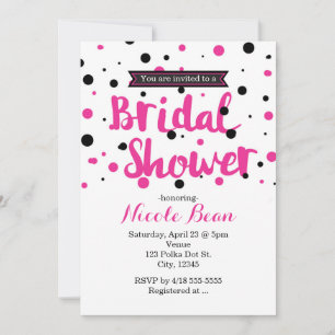 Invitación DUCHA BRIDAL DE Dot de Polka negro y rosa caliente