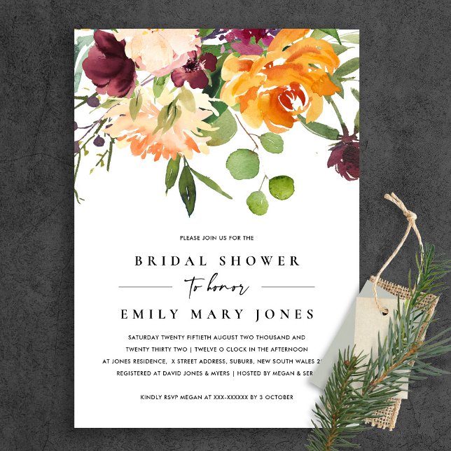 INVITACIÓN DUCHA BRIDAL DE FLORAL DE NARANJA AMARILLO DE RUBO (Subido por el creador)