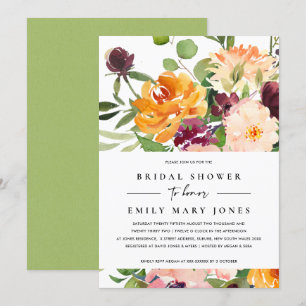INVITACIÓN DUCHA BRIDAL DE FLORAL DE NARANJA AMARILLO DE RUBO