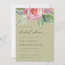 INVITACIÓN DUCHA BRIDAL DE FLORES DE COLOR DE AGUA ROSA