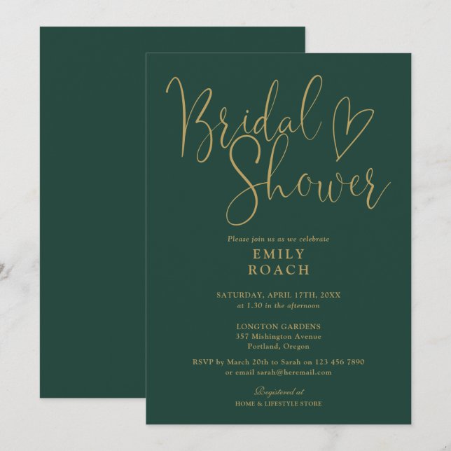 Invitación Ducha Bridal De Guión Moderno De Estilo Verde Esme (Anverso / Reverso)