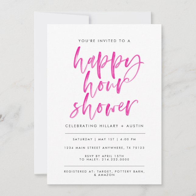 INVITACIÓN DUCHA BRIDAL DE HORA FELIZ - ROSA (Anverso)