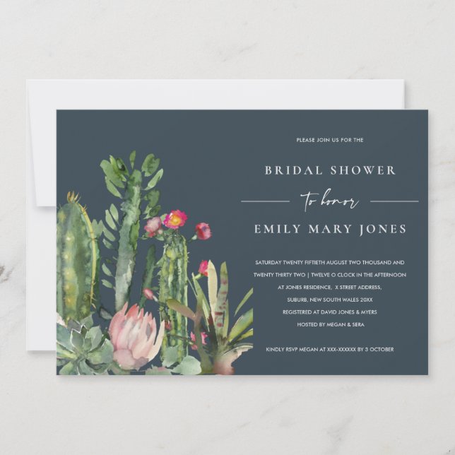 INVITACIÓN DUCHA BRIDAL DE LA FAUNA DE NAVY PINK FLORAL DESER (Anverso)