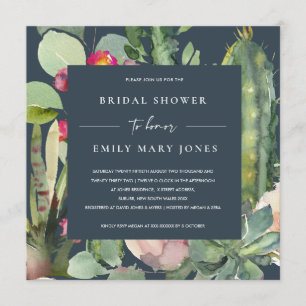 INVITACIÓN DUCHA BRIDAL DE LA FAUNA DE NAVY PINK FLORAL DESER