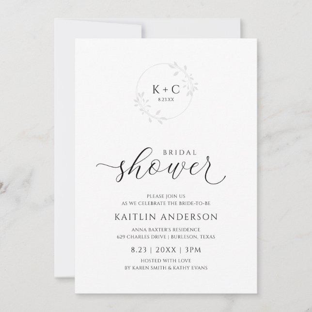 Invitación Ducha Bridal De Lujo Elegante Caligrafía Romántica (Anverso)