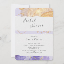 Invitación Ducha Bridal De Lujo Púrpura Y Dorada Abstract