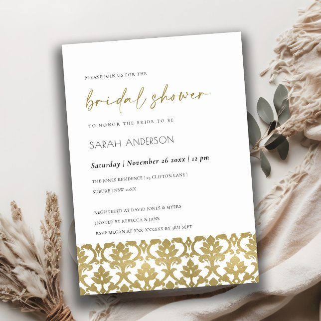 INVITACIÓN DUCHA BRIDAL DE PATRÓN FLORAL CLÁSICO DE ORO DAMAS (Subido por el creador)