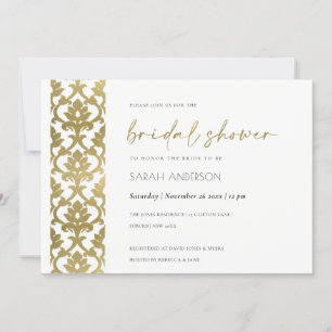 INVITACIÓN DUCHA BRIDAL DE PATRÓN FLORAL CLÁSICO DE ORO DAMAS