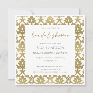 INVITACIÓN DUCHA BRIDAL DE PATRÓN FLORAL CLÁSICO DE ORO DAMAS
