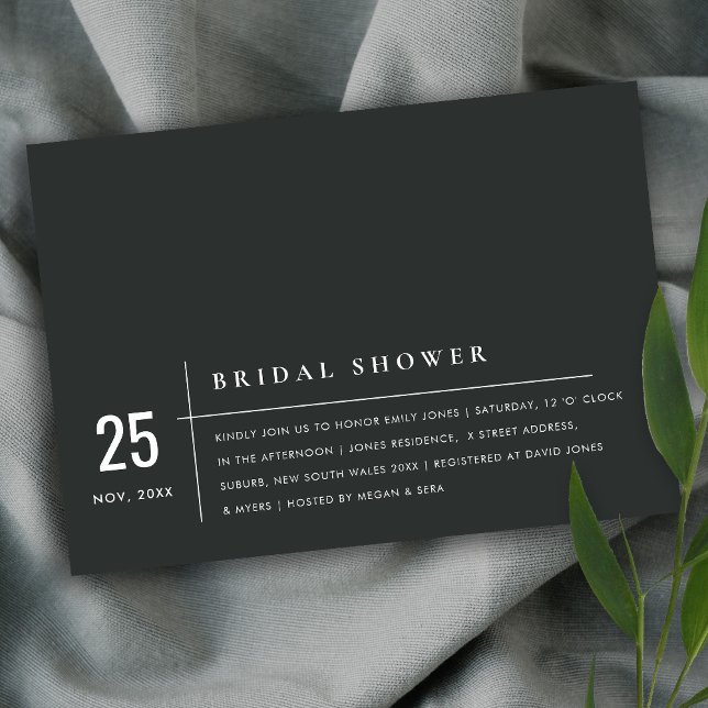INVITACIÓN DUCHA BRIDAL DE TIPOGRAFÍA BLANCA Y NEGRA MODERNA (Subido por el creador)