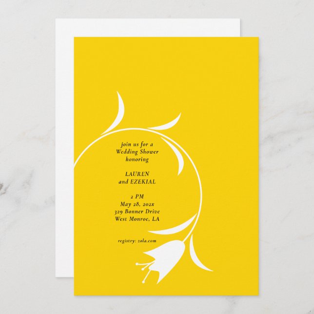 INVITACIÓN DUCHA BRIDAL DE TULIP AMARILLO MOD (Anverso / Reverso)