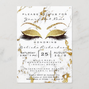 Invitación Ducha Bridal Dulce 16º Ojos Maquillaje Mármol Oro