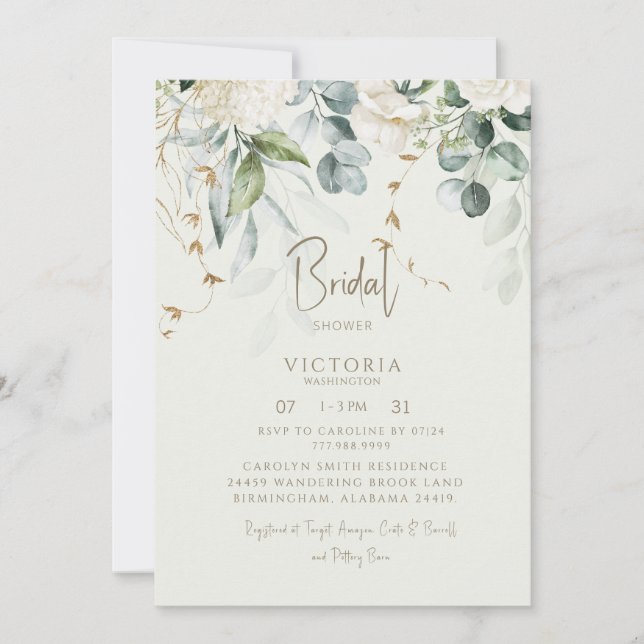 Invitación Ducha Bridal Elegante Botánica Ligera (Anverso)