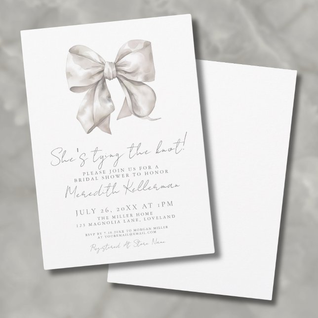 Invitación Ducha Bridal Elegante De Bow Blanco (Elegant White Ivory Bow Bridal Shower Invitation )