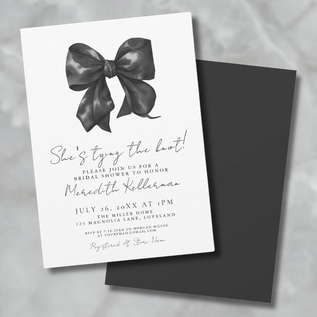 Invitación Ducha Bridal Elegante De Bow Blanco Y Negro (Elegant Black And White Bow Bridal Shower Invitation)