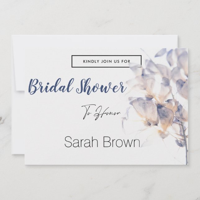 INVITACIÓN DUCHA BRIDAL ELEGANTE DE FLORES DE PATELES BLANCOS (Anverso)