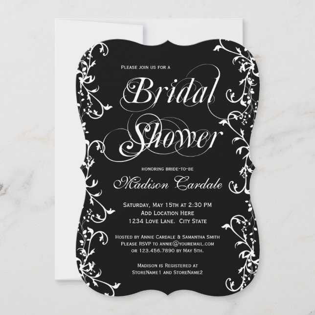 Invitación Ducha Bridal Elegante de Naranja Negra y Blanca (Anverso)