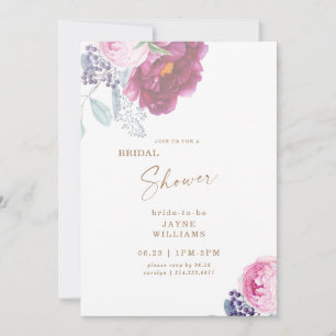 Invitación Ducha Bridal Elegante De Vino Y Flor Rosa