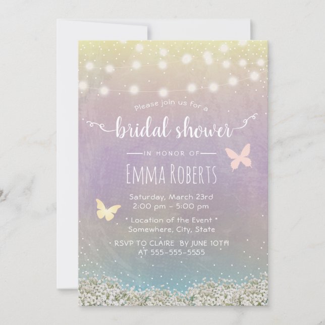 Invitación Ducha Bridal Elegante Mariposa Mariposa Floral (Anverso)